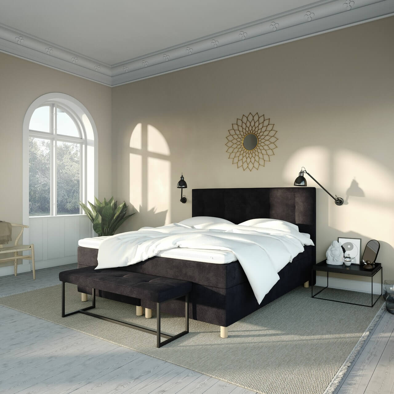 EHOB_LUX_Continental_Classic_180x200_Wave_Anthracite_07_Eg_Trenset_180x120_Quilt-Top-Svane_Null_Skammel